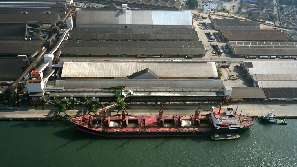 ships waiting to load Brazilian sugar at Santos