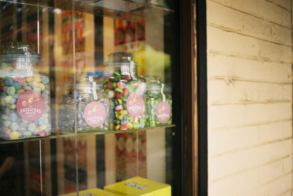jars of boiled sweets in a confectionery shop